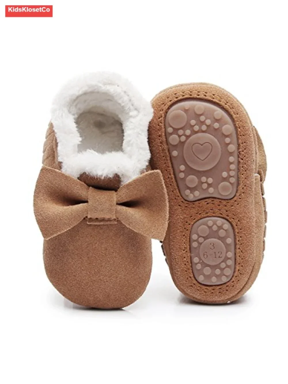 Genuine Leather Baby Mocc with Fur Fleece & Rubber Soles for Boys Girls